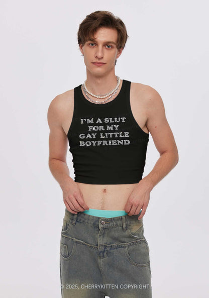 Rhinestone Slxt For My Gay BF Pride Y2K Crop Tank Top Cherrykitten
