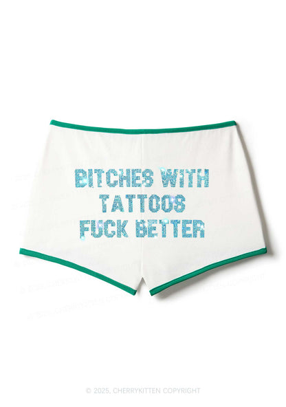 Rhinestone Bxxches With Tattoos Fxxk Better Y2K Booty Shorts Cherrykitten