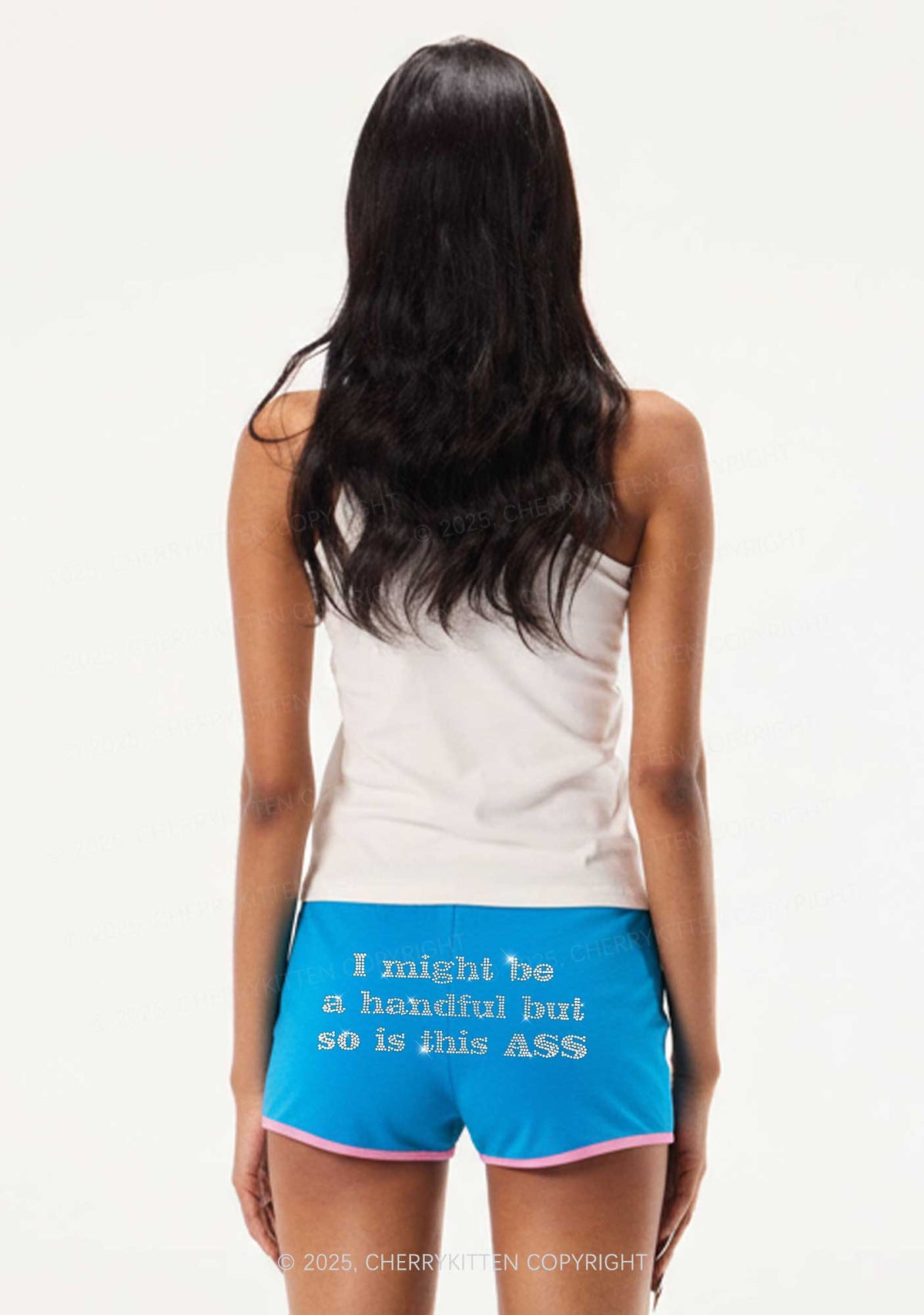 Rhinestone I Might Be Handful Y2K Booty Shorts Cherrykitten