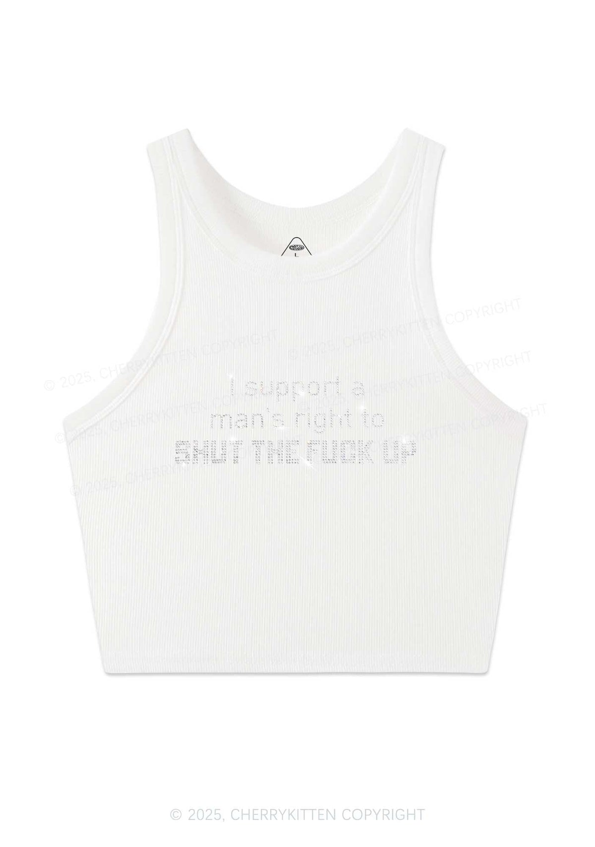 Rhinestone I Support A Mans Right Y2K Crop Tank Top Cherrykitten
