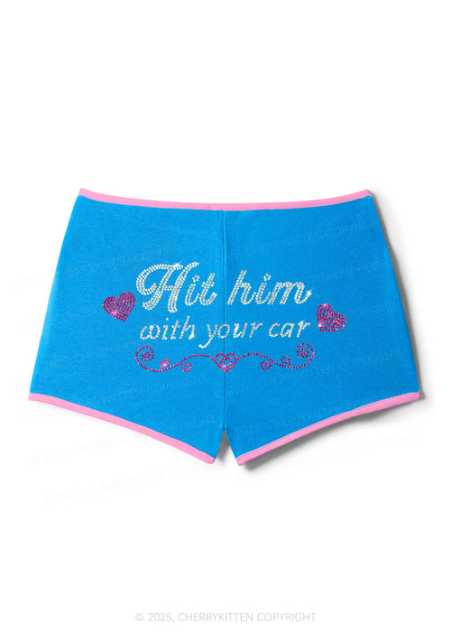 Rhinestone Hit Him Y2K Booty Shorts Cherrykitten