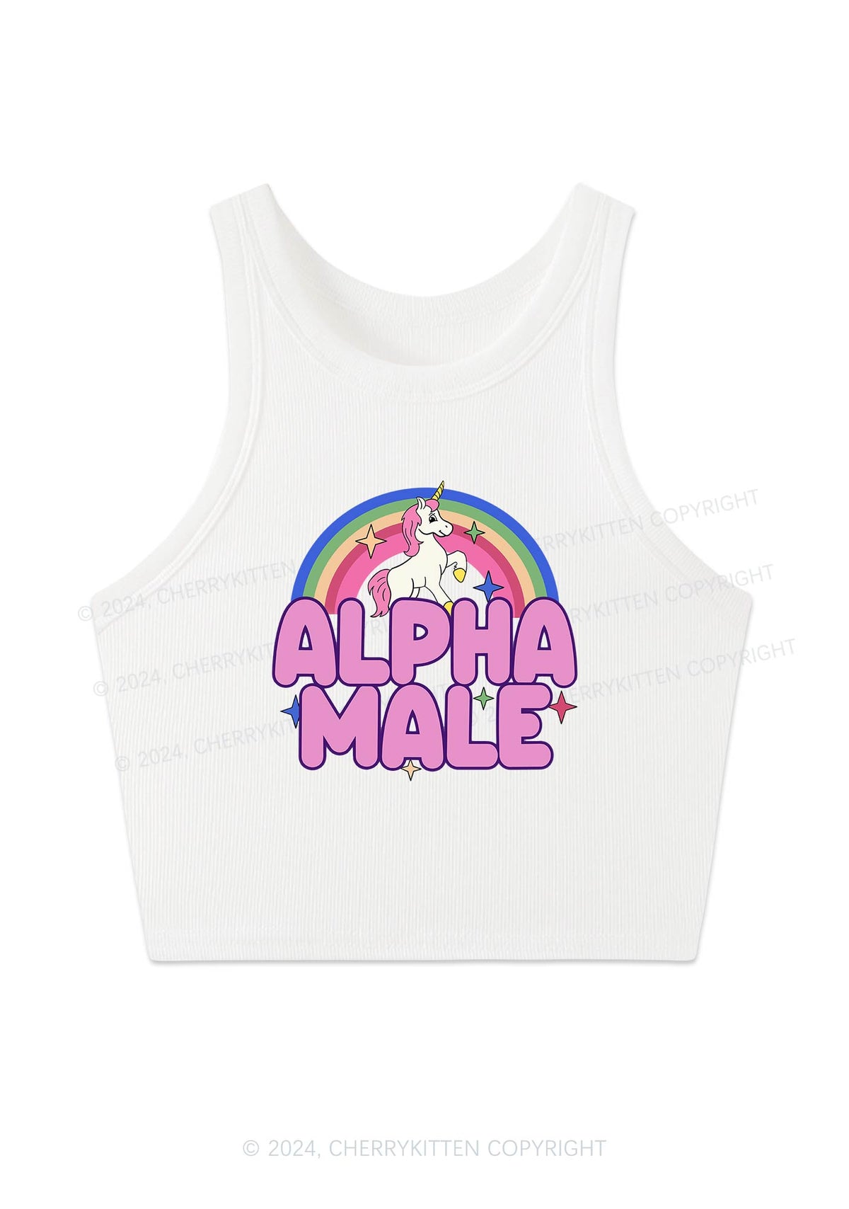 Rainbow Unicorn Alpha Male Y2K Crop Tank Top Cherrykitten