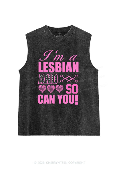 Im A Lesbian And So Can You Pride Y2K Washed Muscle Tank Cherrykitten