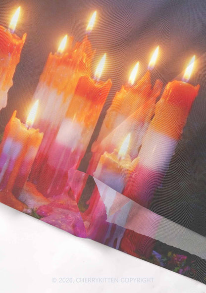Lesbian Melting Candles Pride Y2K Mesh Crop Top Cherrykitten