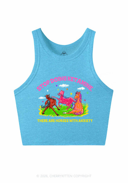 Horses With Anxiety Y2K Crop Tank Top Cherrykitten