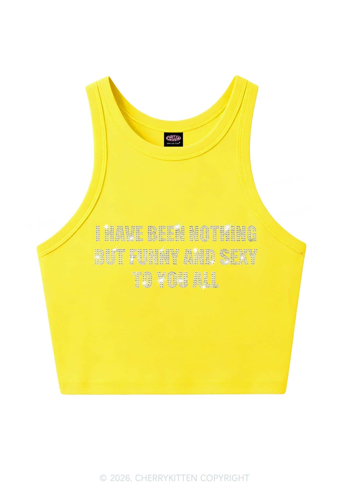 Rhinestone I Have Been Funny Y2K Crop Tank Top Cherrykitten