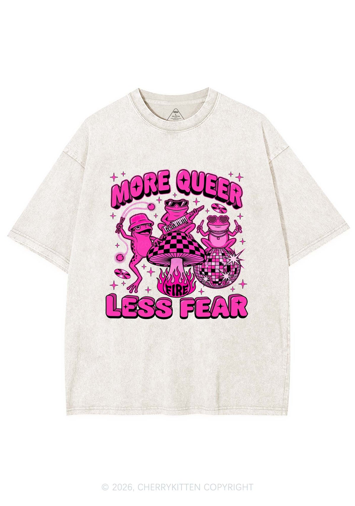 More Queer Less Fear Pride Y2K Shirts Washed Tee Cherrykitten