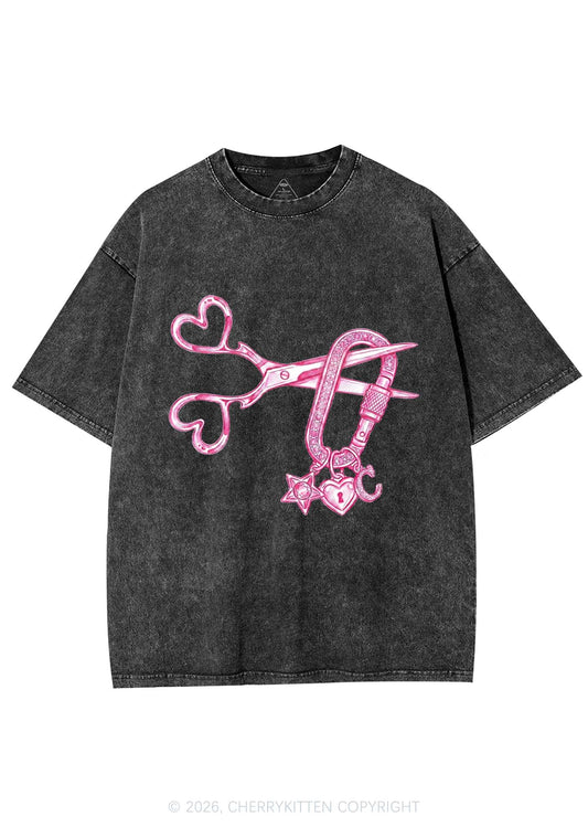 Pink Scissors Lock Charm Pride Y2K Shirts Washed Tee Cherrykitten