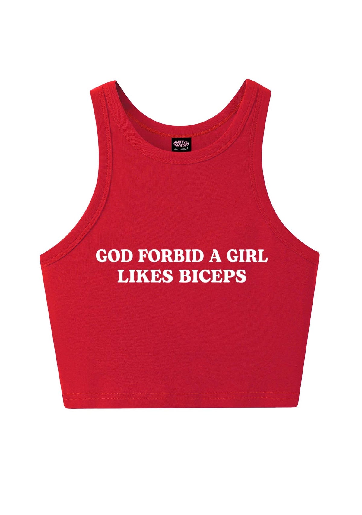 God Forbid A Girl Likes Biceps Y2K Crop Tank Top Cherrykitten