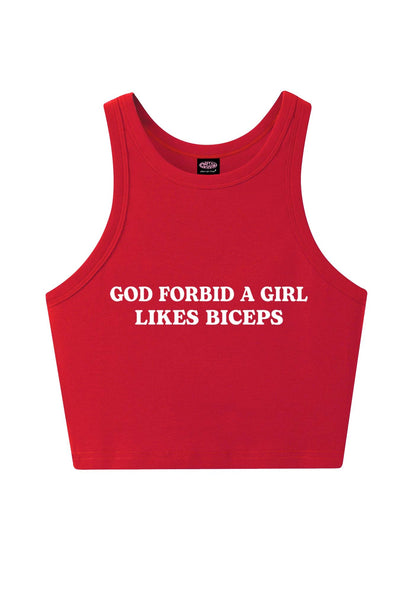 God Forbid A Girl Likes Biceps Y2K Crop Tank Top Cherrykitten