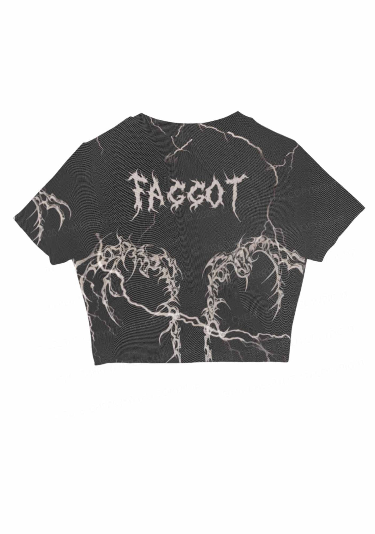 Black Gothic Faggot Pride Y2K Mesh Crop Top Cherrykitten
