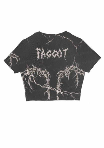 Black Gothic Faggot Pride Y2K Mesh Crop Top Cherrykitten
