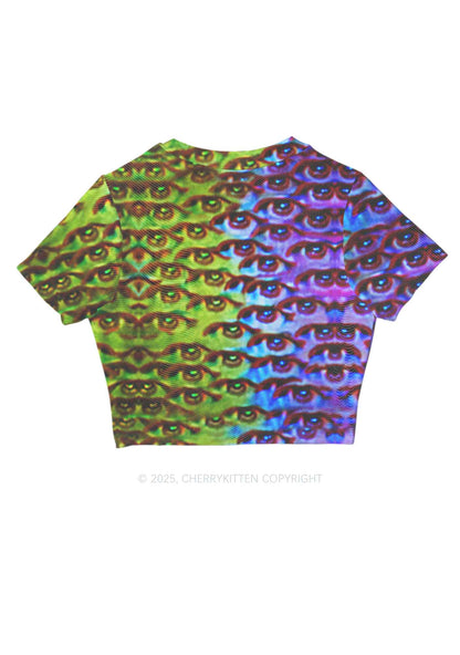 Halloween Spectrum Eyes Y2K Mesh Crop Top Cherrykitten