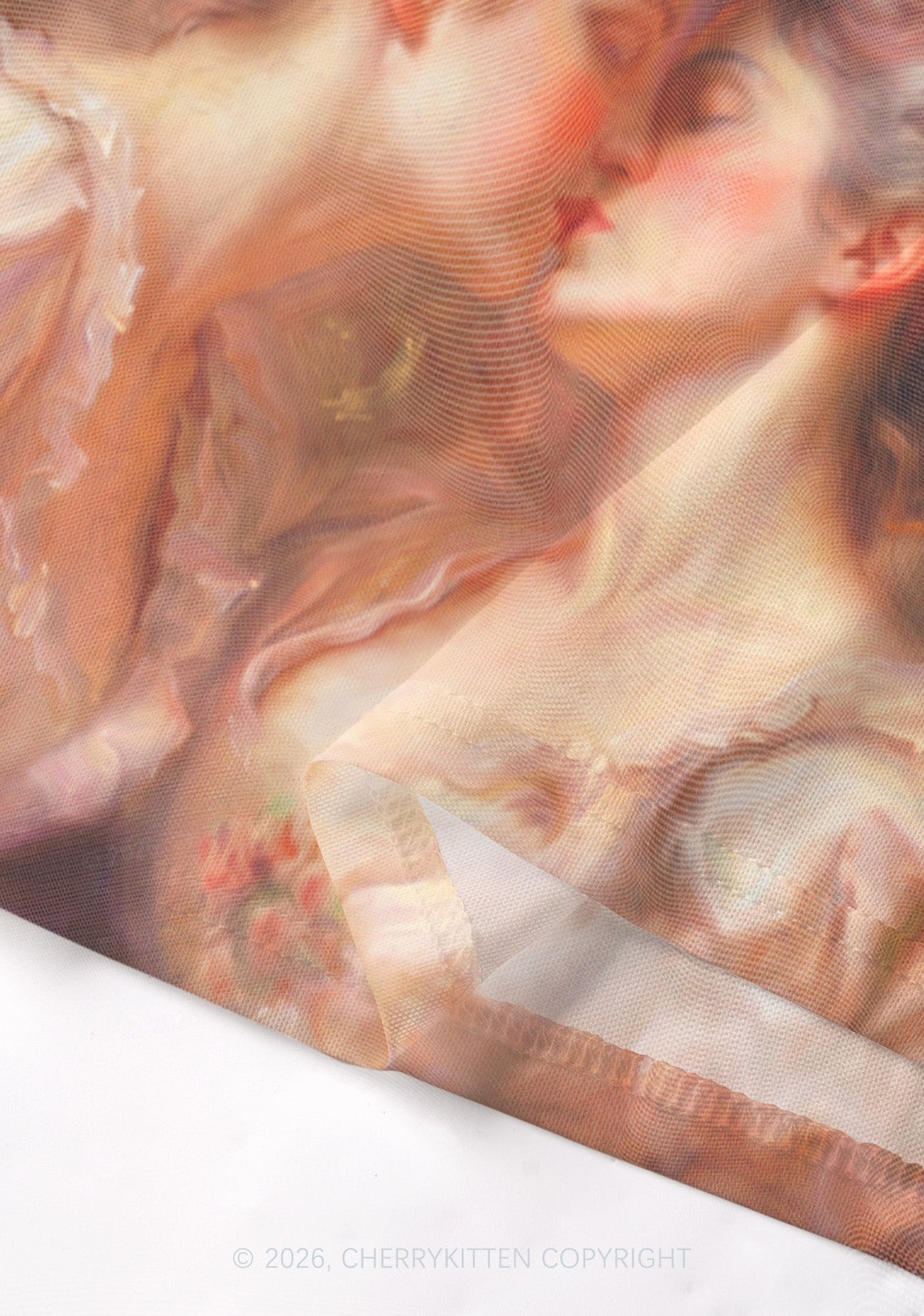 Pastel Dreamy Kissing Couple Pride Y2K Mesh Crop Top Cherrykitten