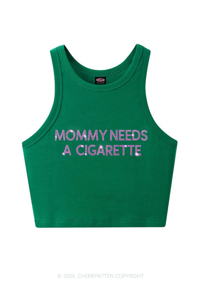 Rhinestone Mommy Needs Cigarette Y2K Crop Tank Top Cherrykitten