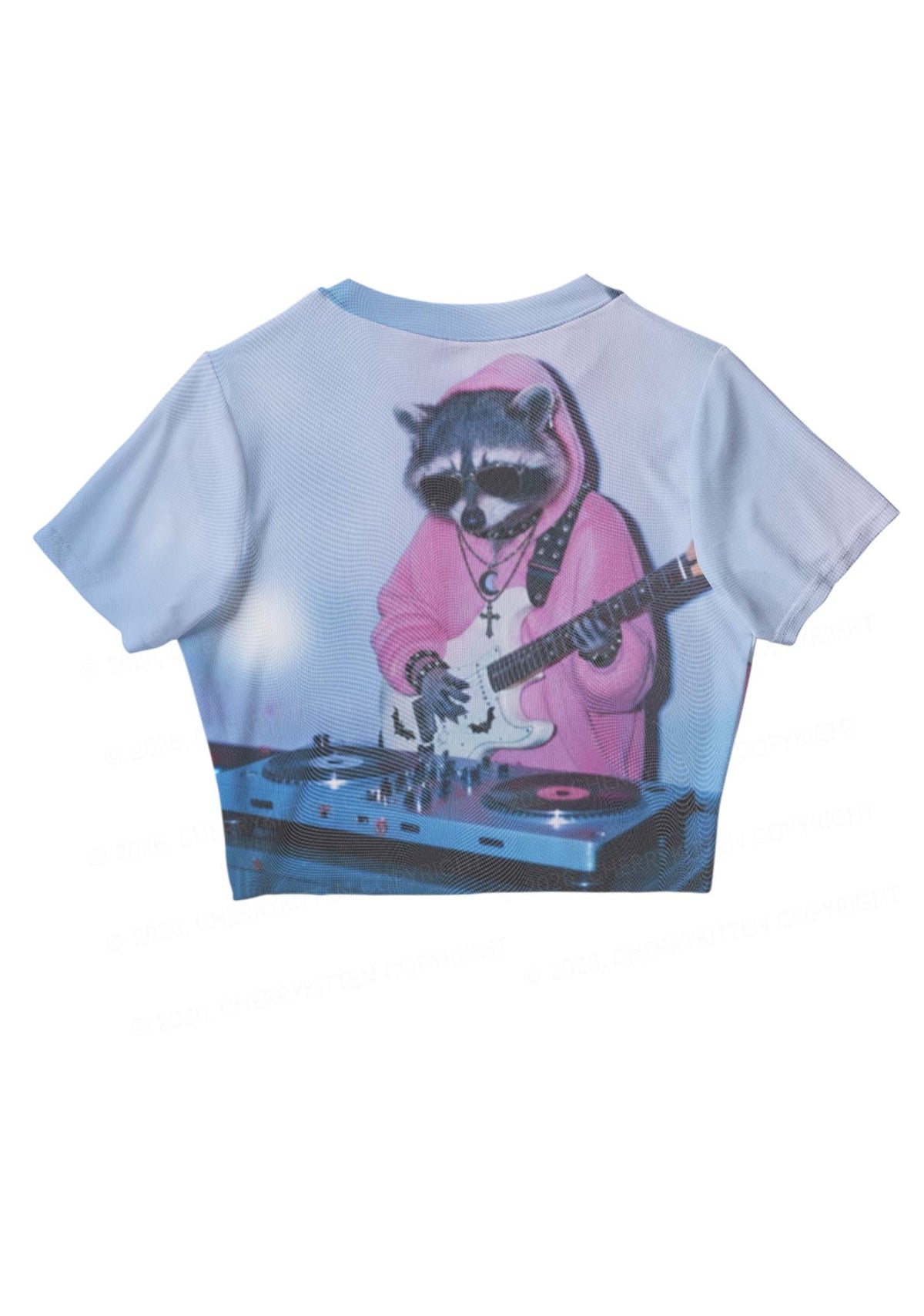 Pink Hoodie Raccoon DJ Y2K Mesh Crop Top Cherrykitten
