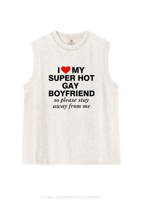 I Love My Super Hot Gay BF Pride Y2K Washed Muscle Tank Cherrykitten
