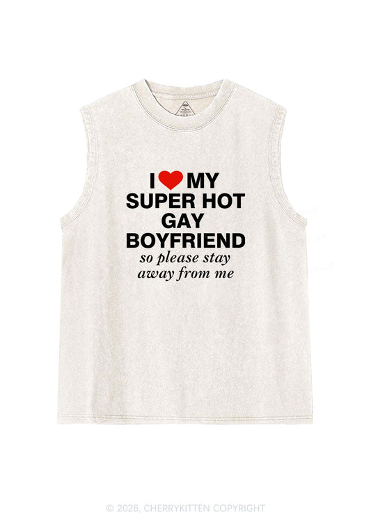I Love My Super Hot Gay BF Pride Y2K Washed Muscle Tank Cherrykitten
