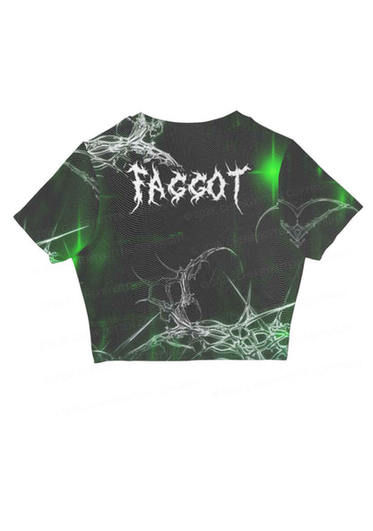 Green Gothic Faggot Pride Y2K Mesh Crop Top Cherrykitten