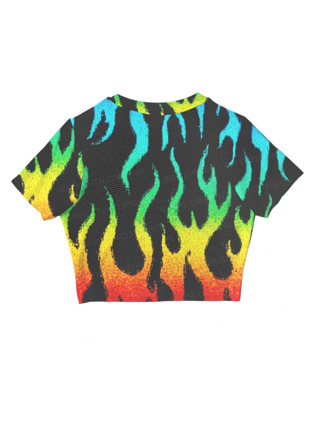 Rainbow Flame Pride Y2K Mesh Crop Top Cherrykitten