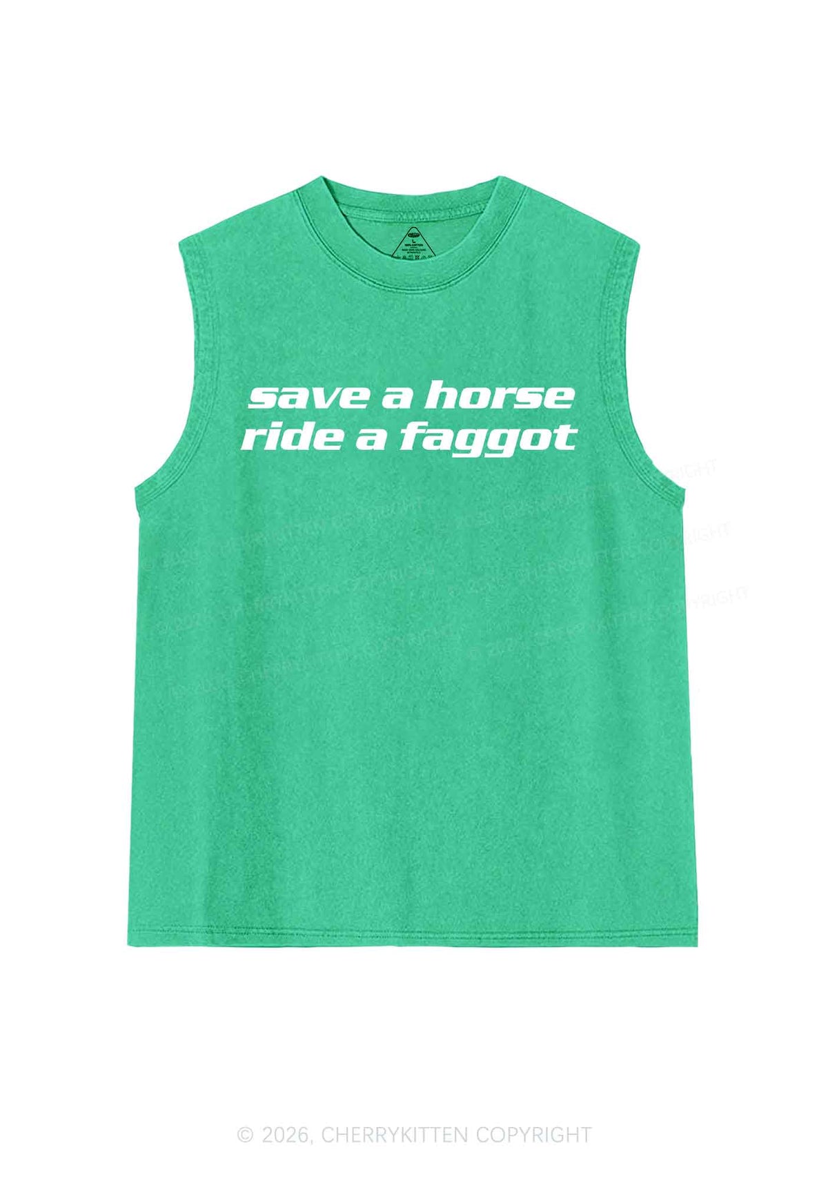 Save Horse Ride Faggot Pride Y2K Washed Muscle Tank Cherrykitten