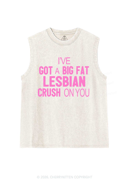Big Fat Lesbian Crush Pride Y2K Washed Muscle Tank Cherrykitten