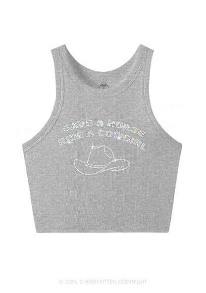 Rhinestone Save Horse Ride Cowgirl Y2K Crop Tank Top Cherrykitten