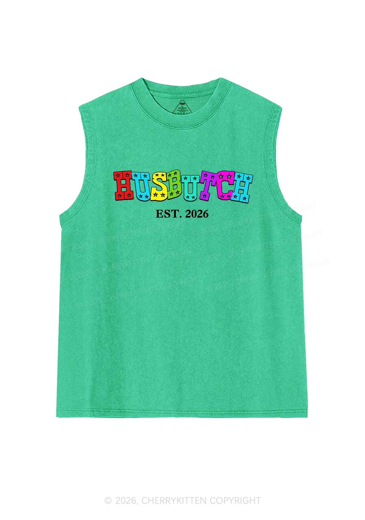 Custom Year Rainbow Husbutch Pride Y2K Washed Muscle Tank Cherrykitten