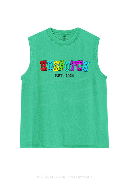 Custom Year Rainbow Husbutch Pride Y2K Washed Muscle Tank Cherrykitten