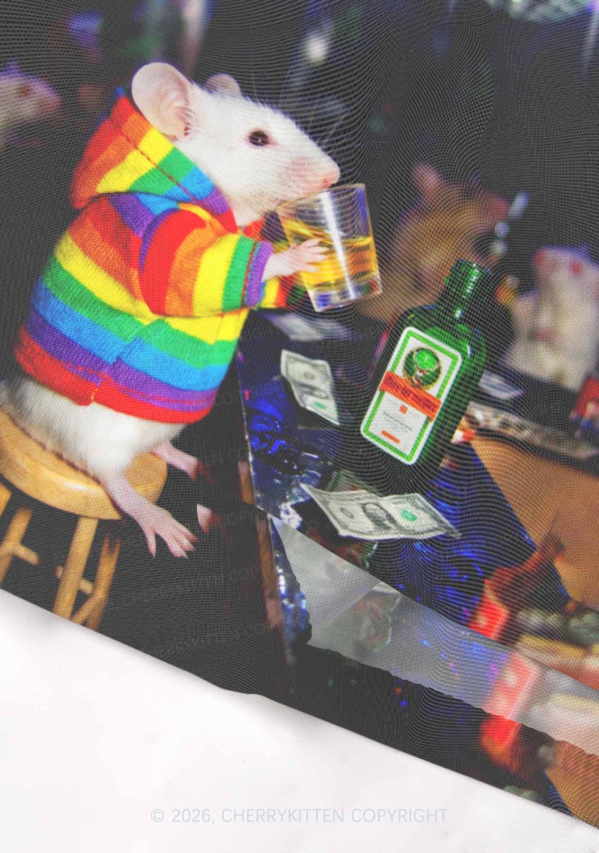 Rainbow Hoodie Rat Drinking Pride Y2K Mesh Crop Top Cherrykitten