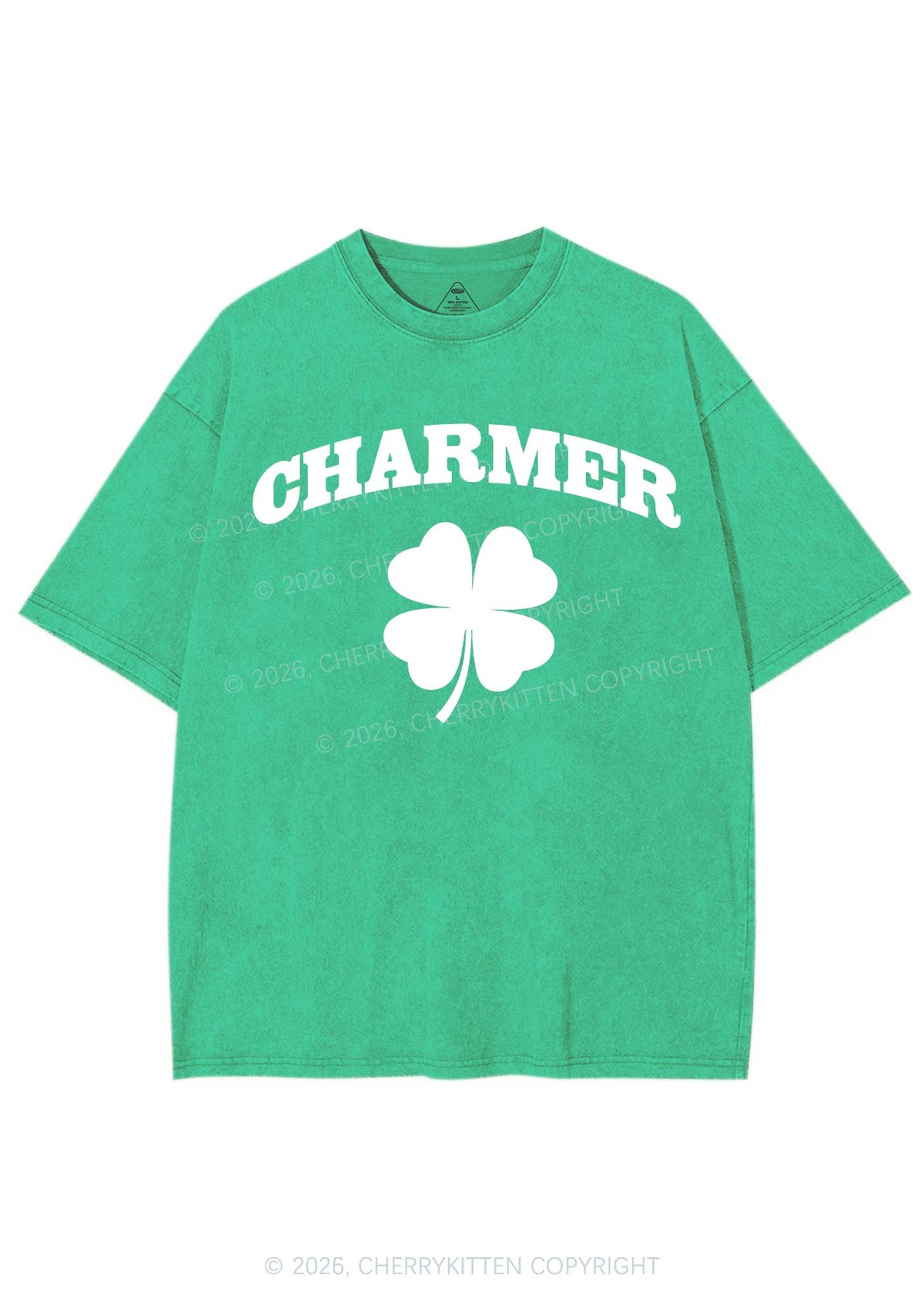 Charmer Shamrock St Patricks Y2K Shirts Washed Tee Cherrykitten