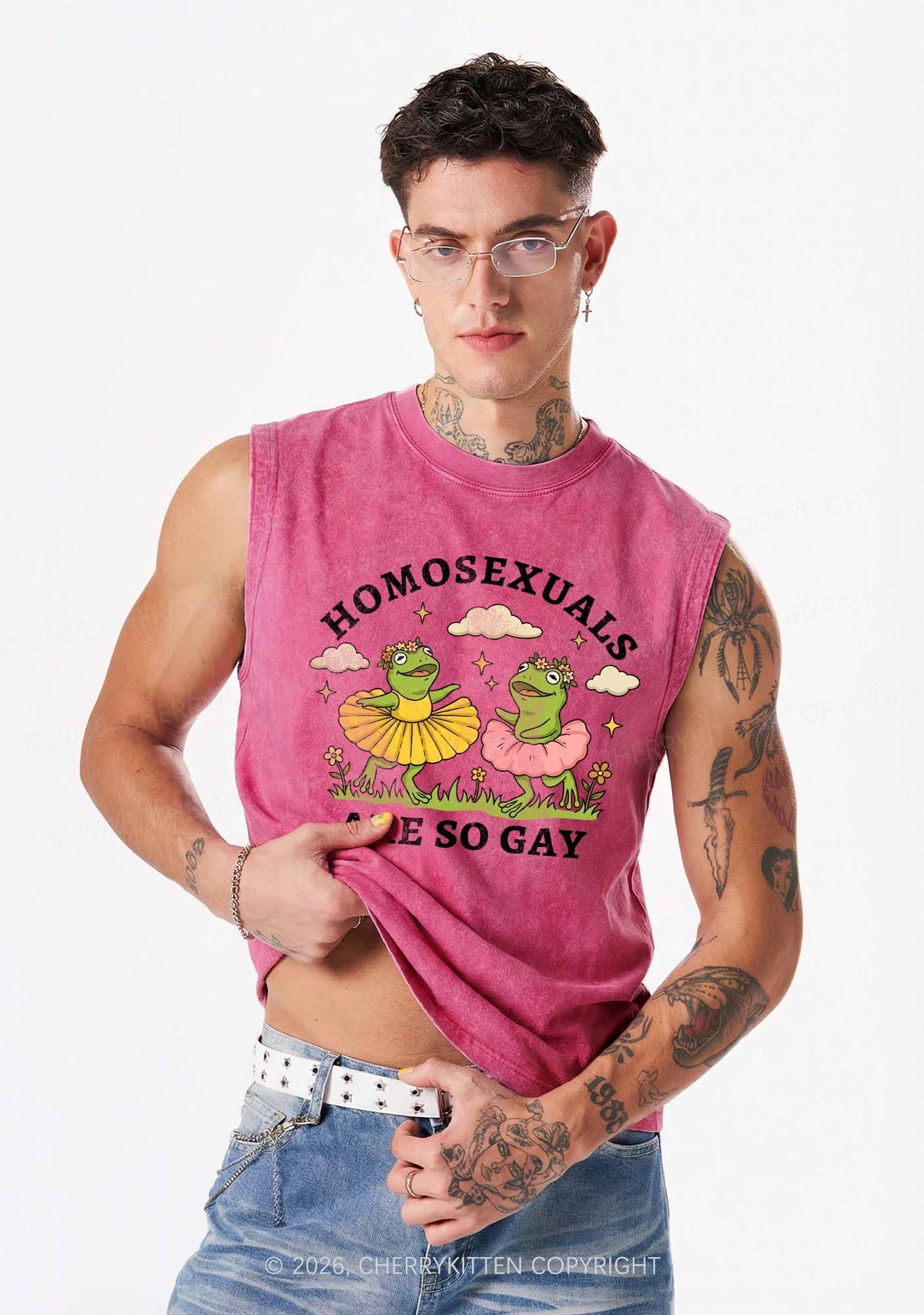 Homosexuals Are So Gay Pride Y2K Washed Muscle Tank Cherrykitten