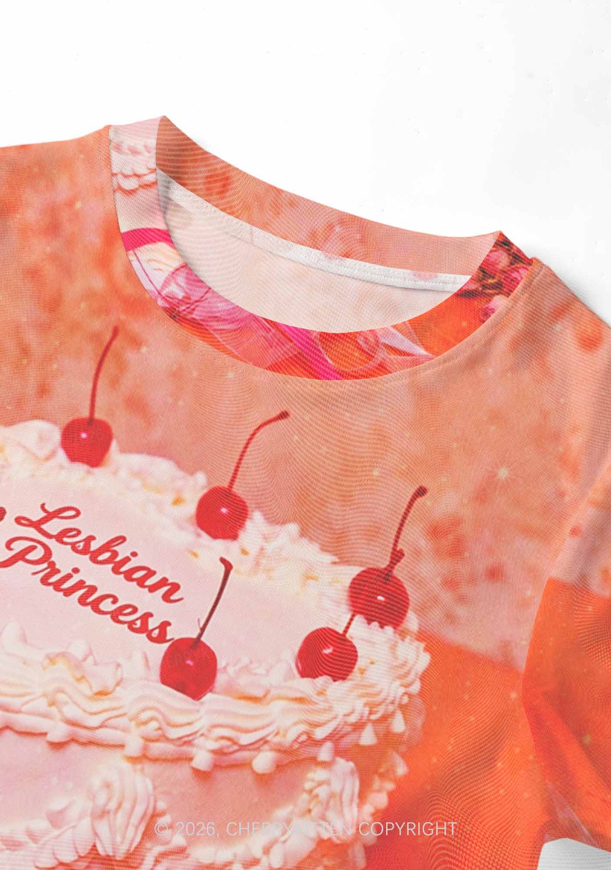 Coral Lesbian Princess Cake Pride Y2K Mesh Crop Top Cherrykitten
