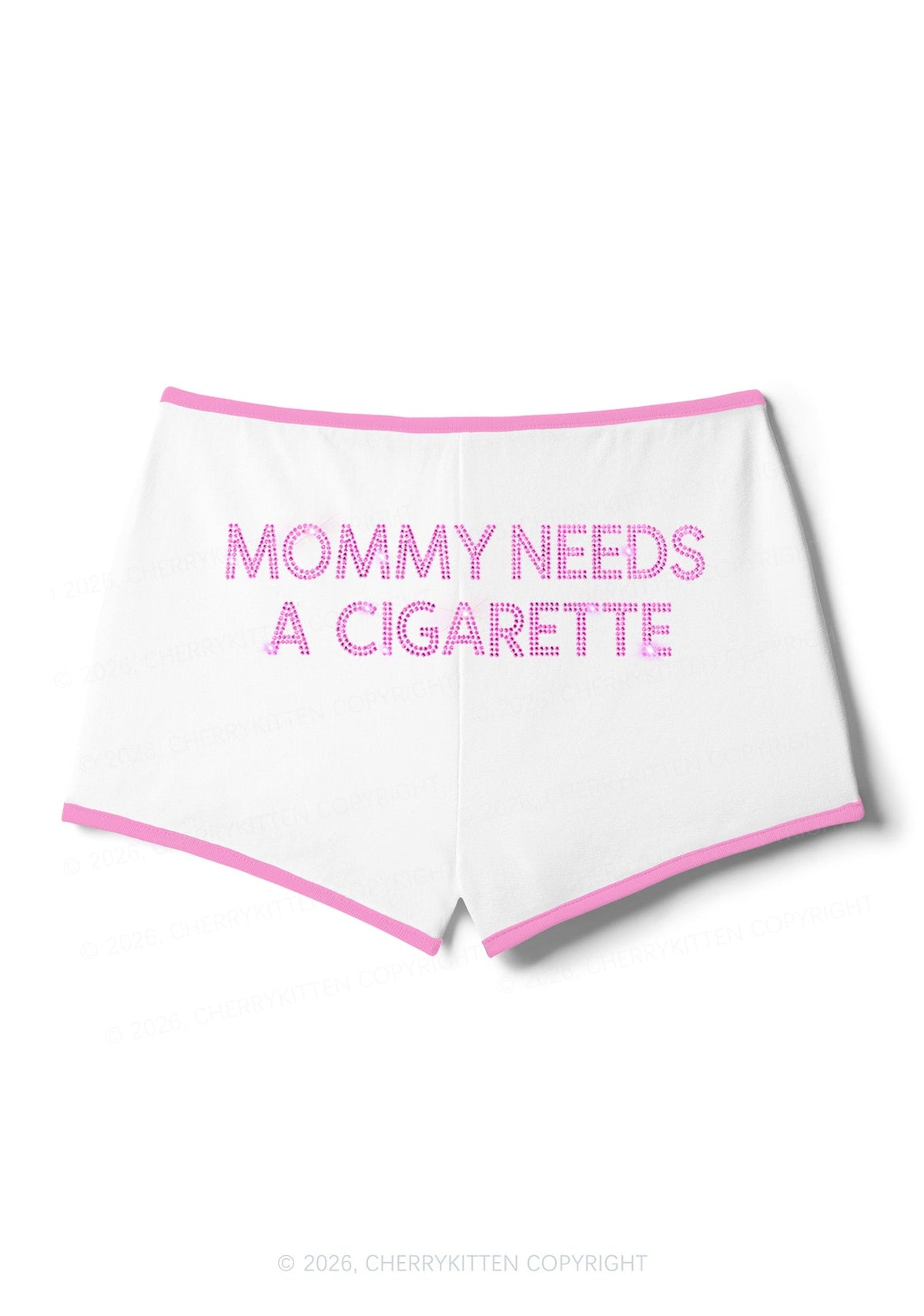 Rhinestone Mommy Needs Cigarette Y2K Booty Shorts Cherrykitten