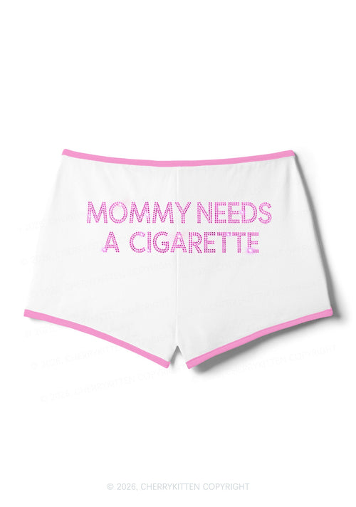 Rhinestone Mommy Needs Cigarette Y2K Booty Shorts Cherrykitten