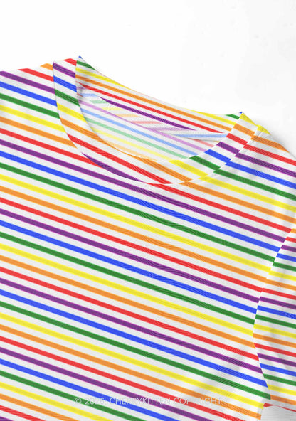 Rainbow Stripes Pride Y2K Mesh Crop Top Cherrykitten
