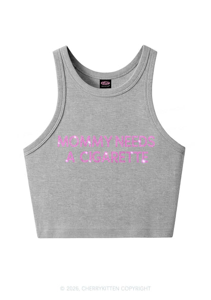 Rhinestone Mommy Needs Cigarette Y2K Crop Tank Top Cherrykitten