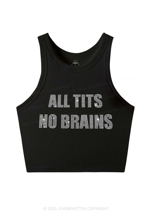 Rhinestone All Txts No Brains Y2K Crop Tank Top Cherrykitten
