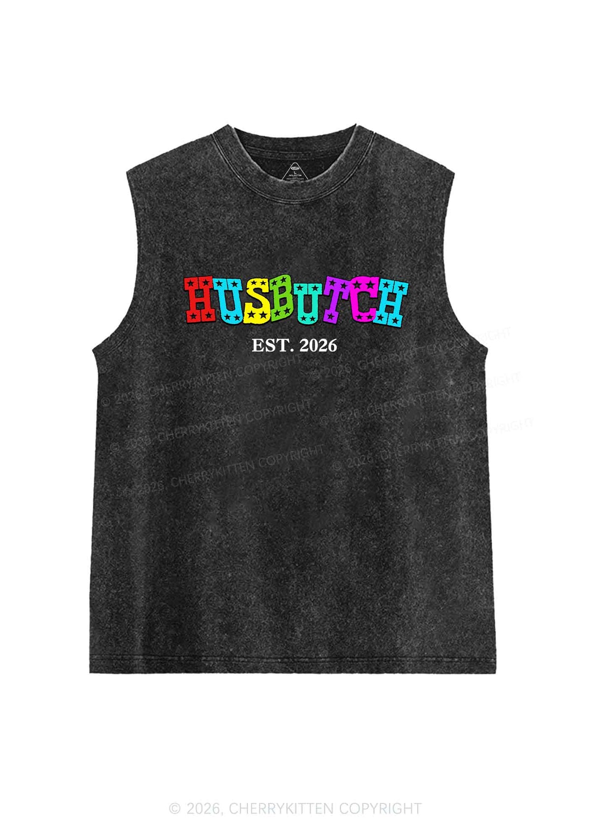 Custom Year Rainbow Husbutch Pride Y2K Washed Muscle Tank Cherrykitten