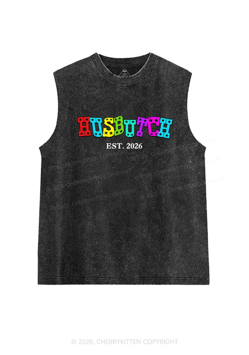 Custom Year Rainbow Husbutch Pride Y2K Washed Muscle Tank Cherrykitten