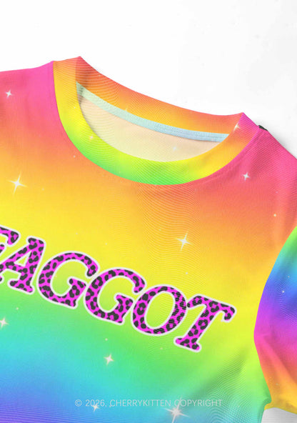 Rainbow Faggot Pride Y2K Mesh Crop Top Cherrykitten