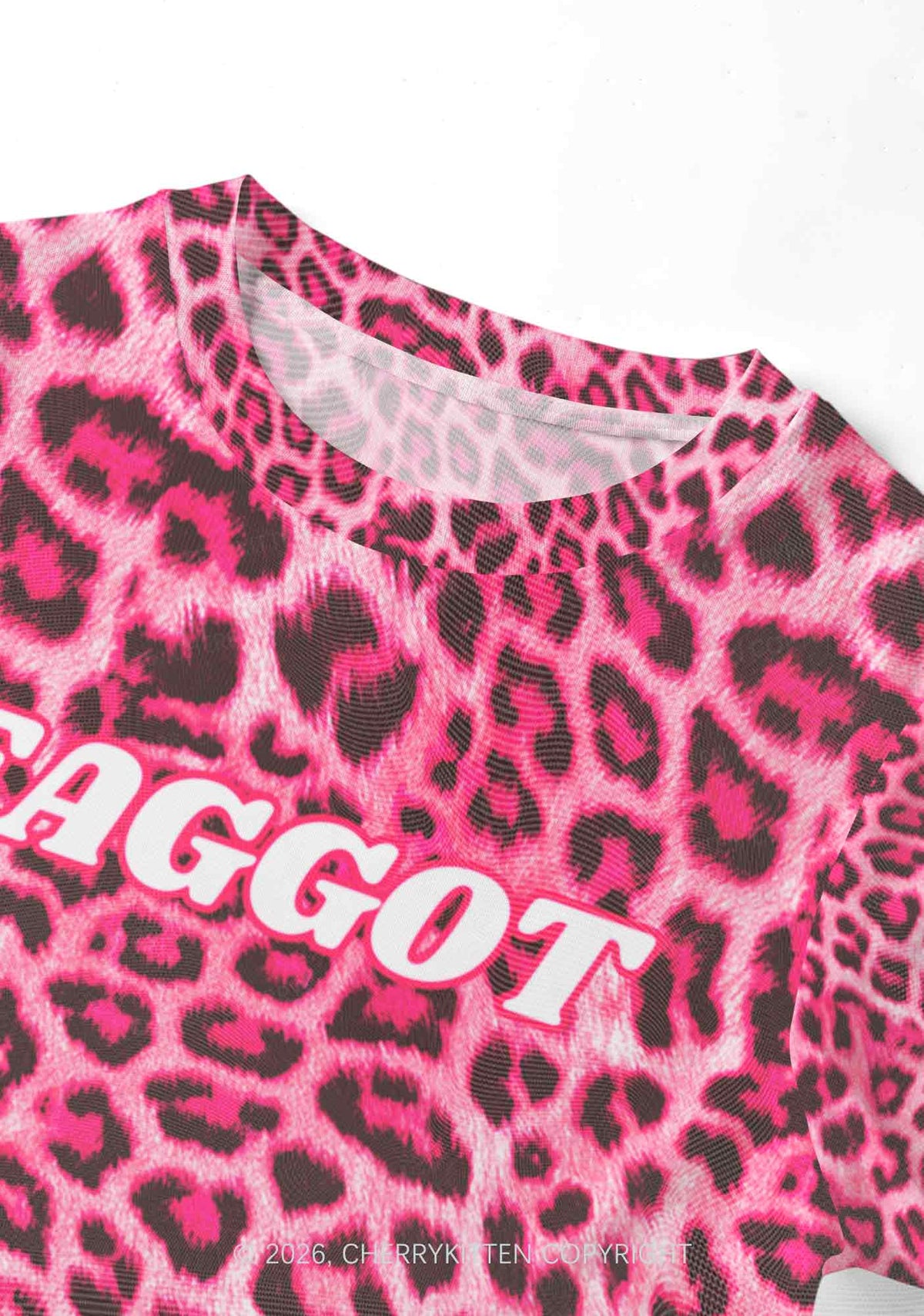 Pink Leopard Faggot Pride Y2K Mesh Crop Top Cherrykitten