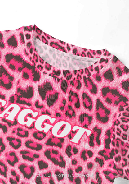 Pink Leopard Faggot Pride Y2K Mesh Crop Top Cherrykitten