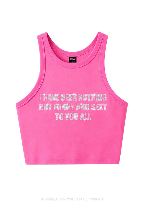 Rhinestone I Have Been Funny Y2K Crop Tank Top Cherrykitten