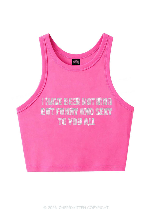 Rhinestone I Have Been Funny Y2K Crop Tank Top Cherrykitten