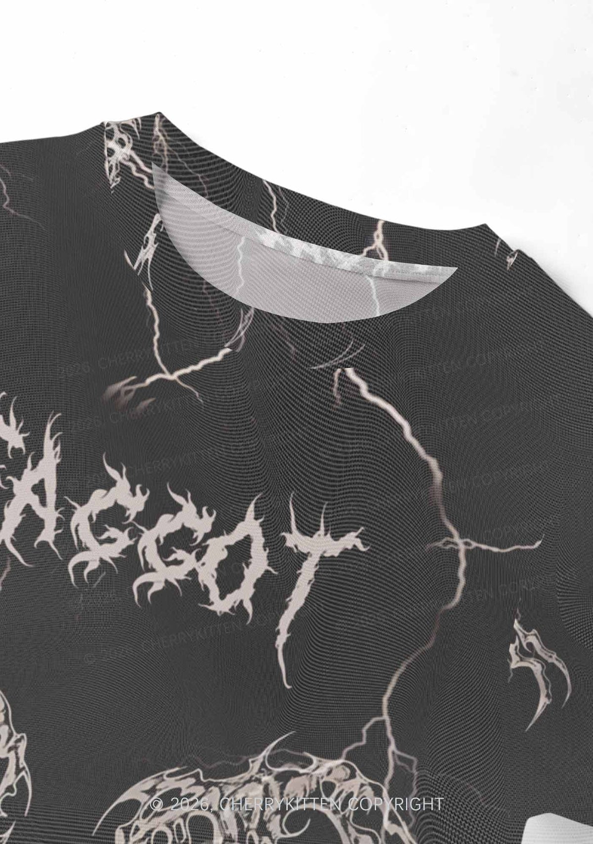Black Gothic Faggot Pride Y2K Mesh Crop Top Cherrykitten