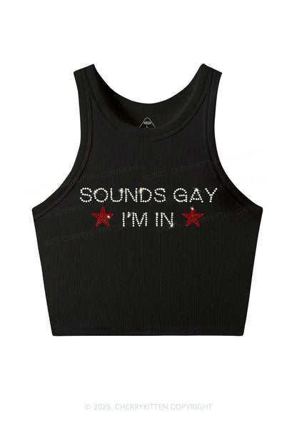 Rhinestone Sounds Gay Pride Y2K Crop Tank Top Cherrykitten