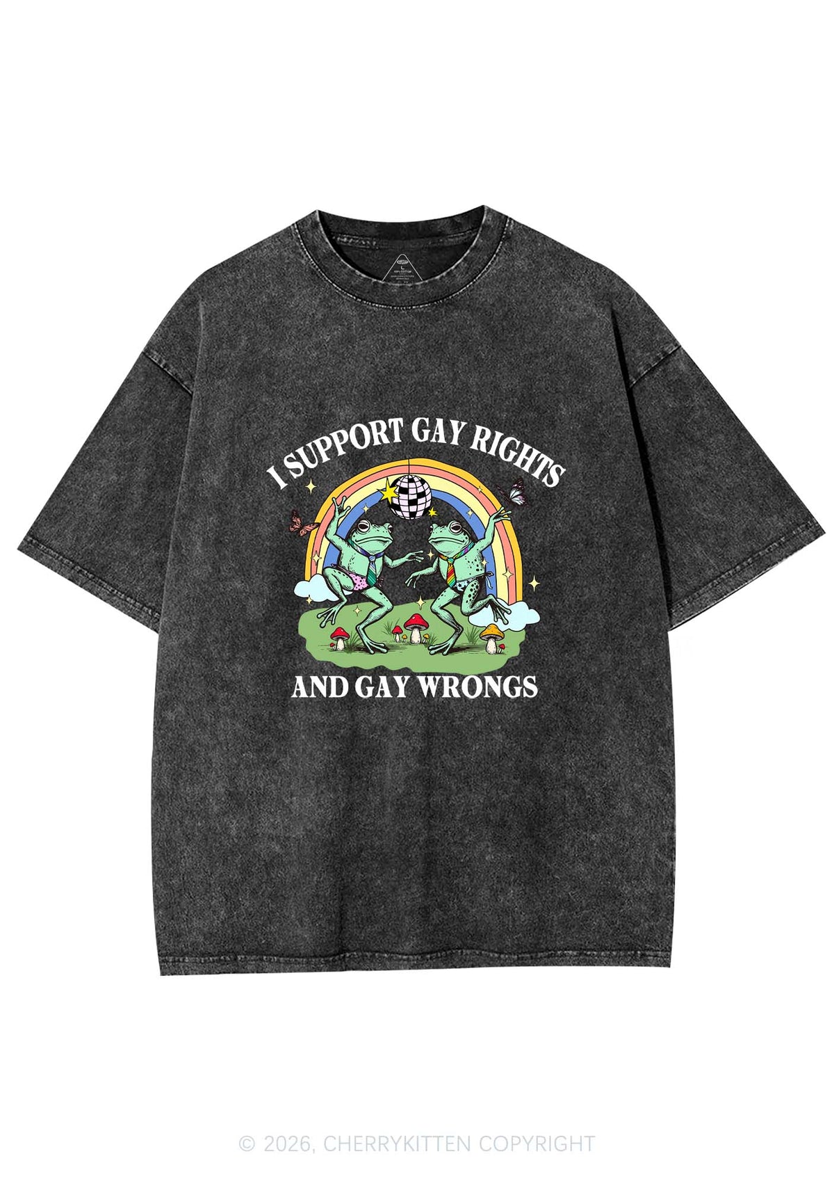 I Support Gay Rights Disco Frogs Y2K Shirts Washed Tee Cherrykitten