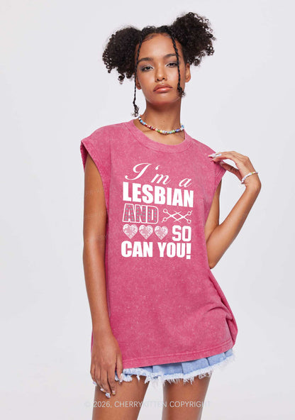 Im A Lesbian And So Can You Pride Y2K Washed Muscle Tank Cherrykitten