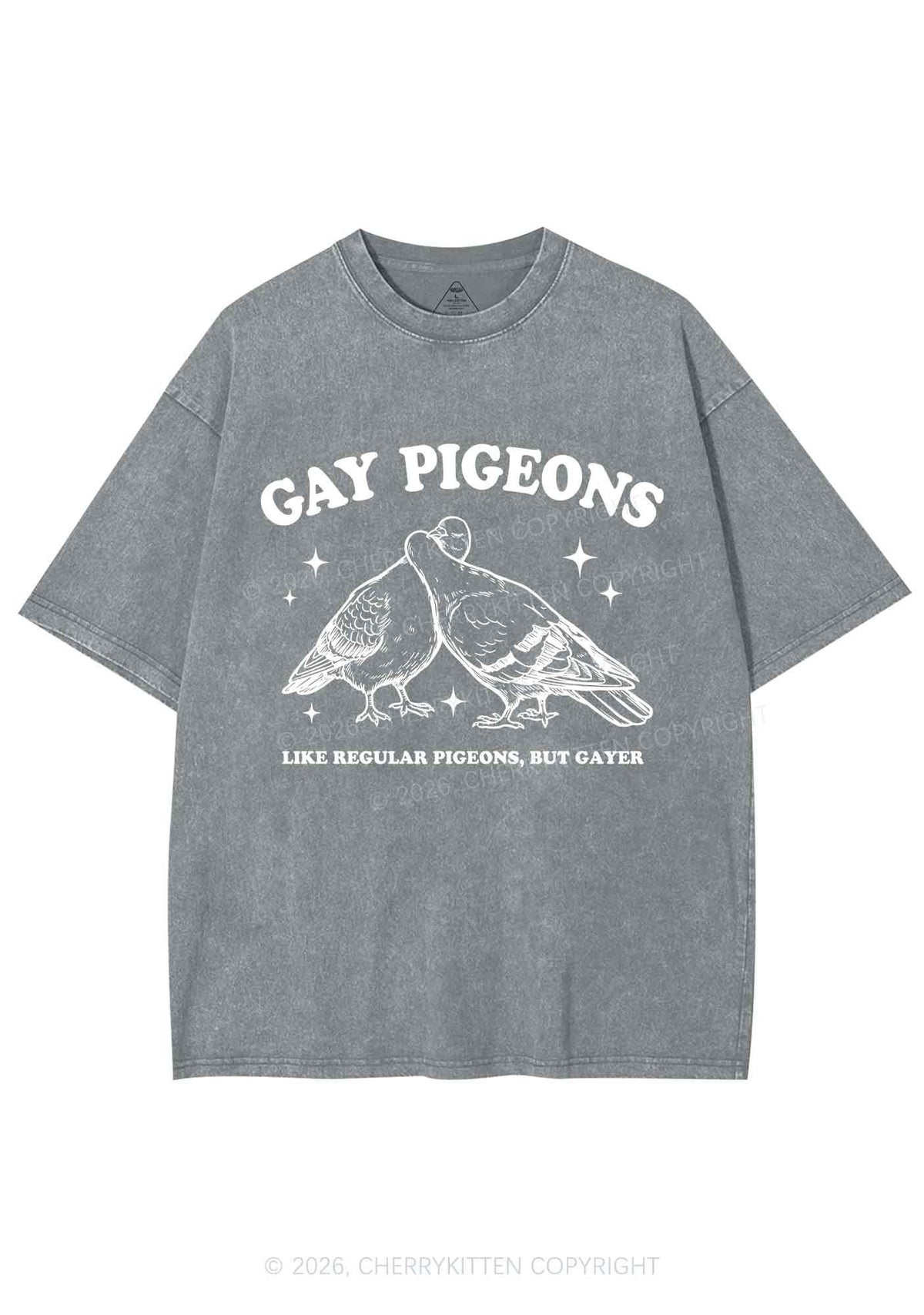 Gay Pigeons Kissing Pride Y2K Shirts Washed Tee Cherrykitten